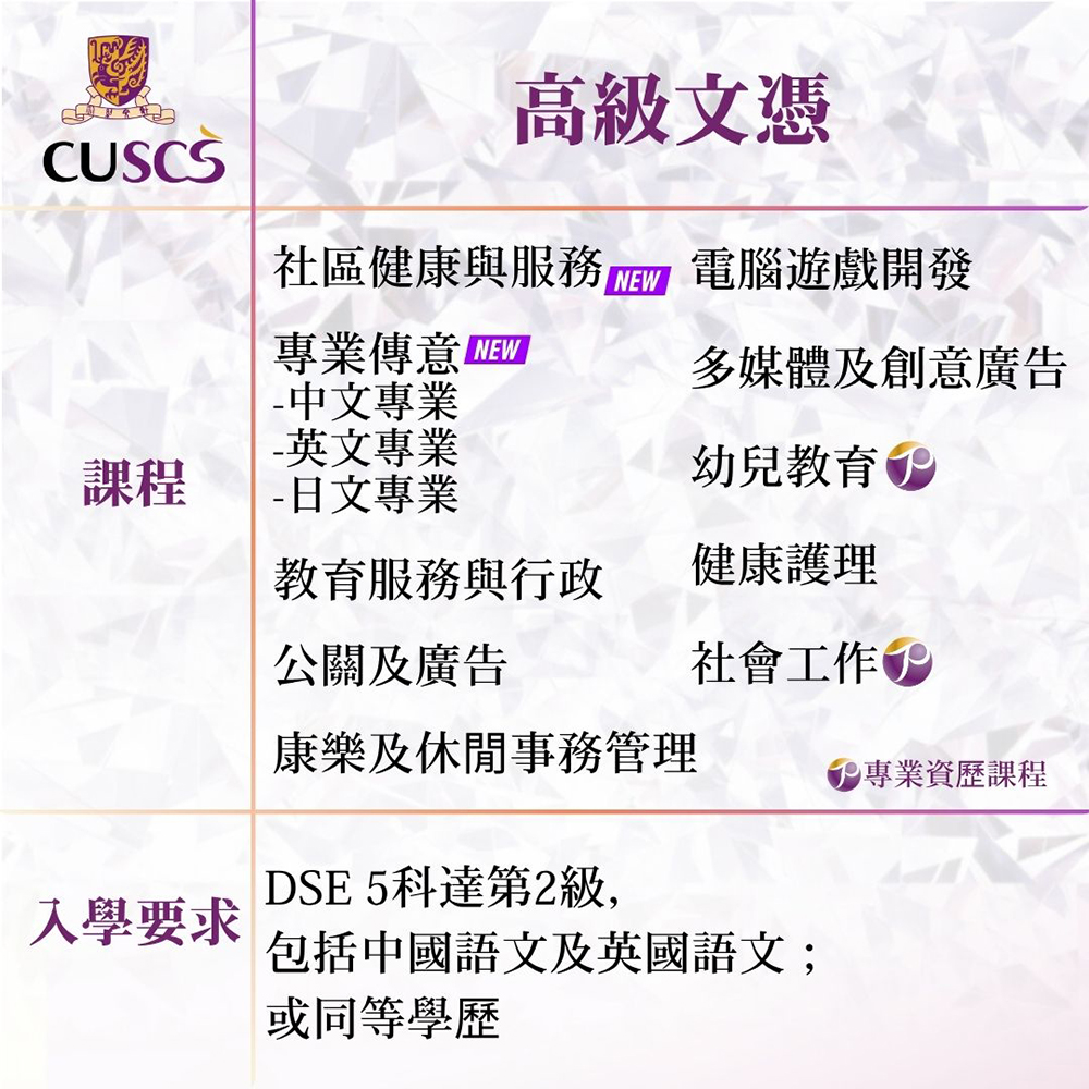 DSE放榜攻略<br/>中大高級文憑課程及文憑課程入學申請指南